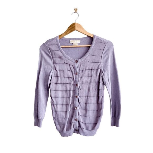 Michael Michael Kors Womens Button Front Knit Layered Ruffle Cardigan Lavender S - Picture 1 of 7
